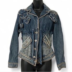 Vintage Moschino Floral Appliqué Denim Jacket Made in Italy